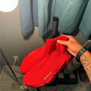 Balenciaga Men’s Red Knit Sock Sneakers